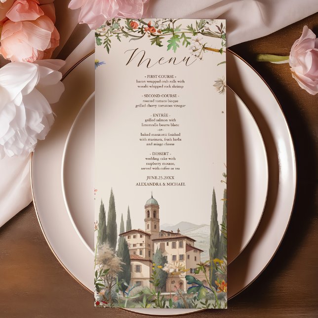 Toscanany Watercolor Italien Destination Wedding Meny (Skapare uppladdad)
