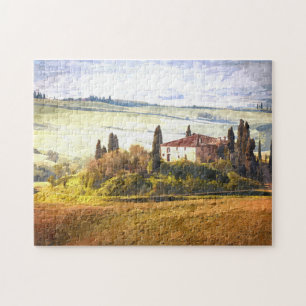 Toscanska Backe landcape Watercolor Art Pussel