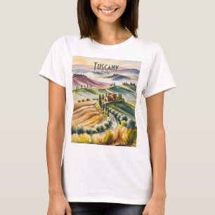 Toscanska rullande kullar akvarell landskapsresa t shirt