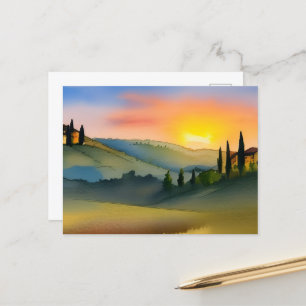 Toscany Backe Sceric Watercolor Postcard Vykort