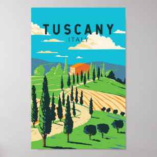 Toscany Italien Vineyard Travel Art Vintage Poster