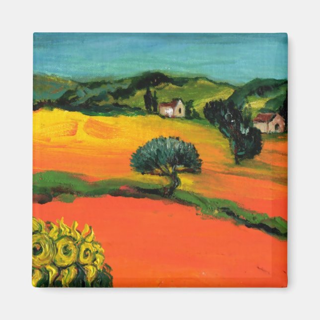 TOSCENS LANDSKAP MED SOLROSOR MAGNET (Framsidan)