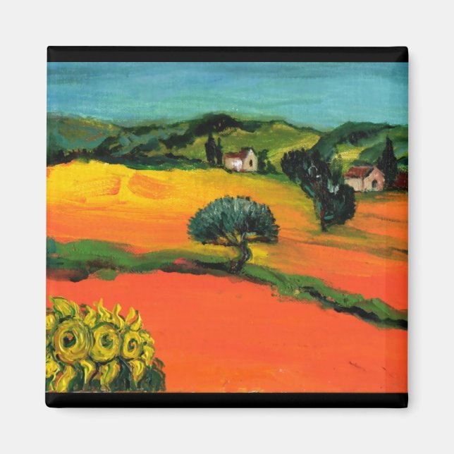 TOSCENS LANDSKAP MED SOLROSOR MAGNET (Framsidan)