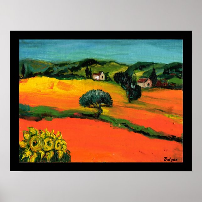 TOSCENSKA LANDSKAP MED SOLROSOR POSTER (Framsidan)