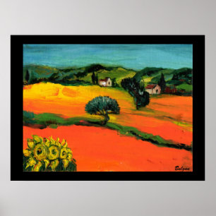 TOSCENSKA LANDSKAP MED SOLROSOR POSTER