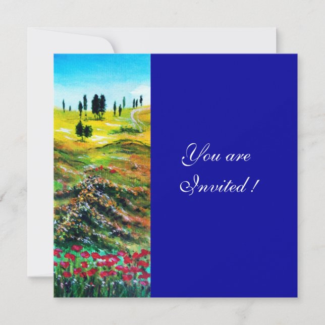 TOSCENSKA LANDSKAP MED VALLMO ,blå Inbjudningar (Framsida)