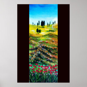 TOSCENSKA LANDSKAP MED VALLMO POSTER