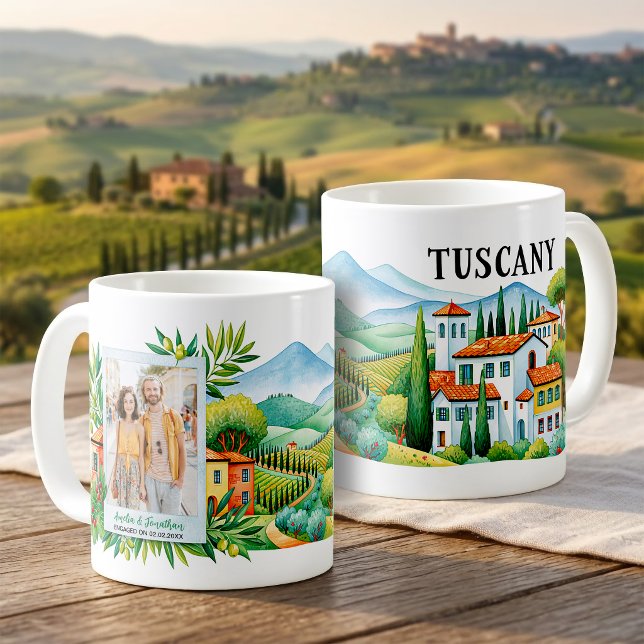 Toscenska presentkort med foto & namn kaffemugg (Tuscany Travel Photo & Name Personalized Gift Coffee Mug)