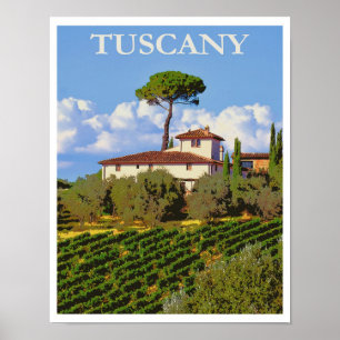 Toskana Italien Italienska Villa Retro Vintage res Poster