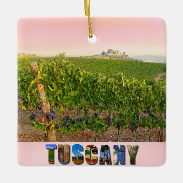 Toskana Italien Italienska Vineyard Rosa jul Julgransprydnad Keramik (Framsida)