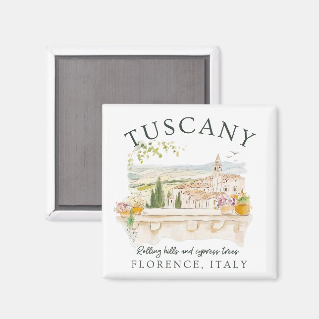 Toskana Italien Travel-Rolling Backe & Cypress Trä Magnet (Front/Back)