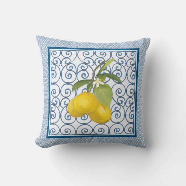 Toskana Lemon Träd Trellis w Löv n Flowers Art Kudde (Framsida)