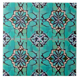 Toskana Stil Faux Mosaic i Teal och Blue Kakelplatta