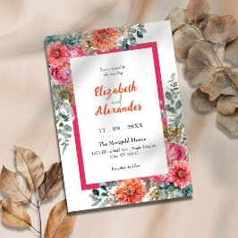 Toskana Sunset Rosa and Orange Blommigt Bröllop Inbjudningar