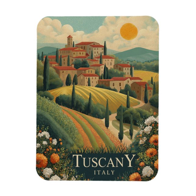 Toskana vid Sunset - Italien Travel Magnet (Vertikal)