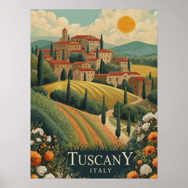 Toskana vid Sunset - Italien Travel Poster (Framsidan)