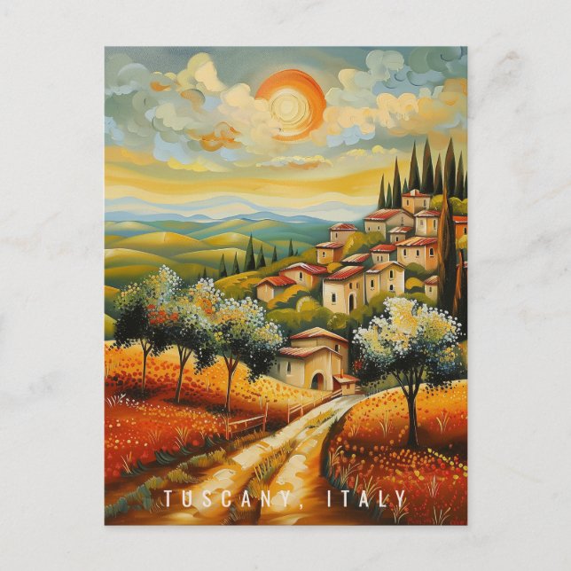 Toskana vid Sunset Oljemålning | Italien Travel Ar Vykort (Framsida)