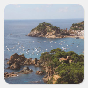 TOSSA DE MAR. Stad belägen i Costa Brava. Fyrkantigt Klistermärke