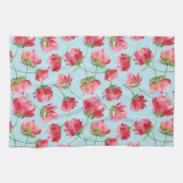 Tossed Crimson Red Watercolor Blommigt Polka dots Kökshandduk