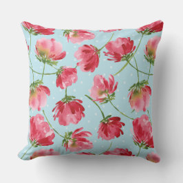 Tossed Crimson Red Watercolor Blommigt Polka dots Kudde