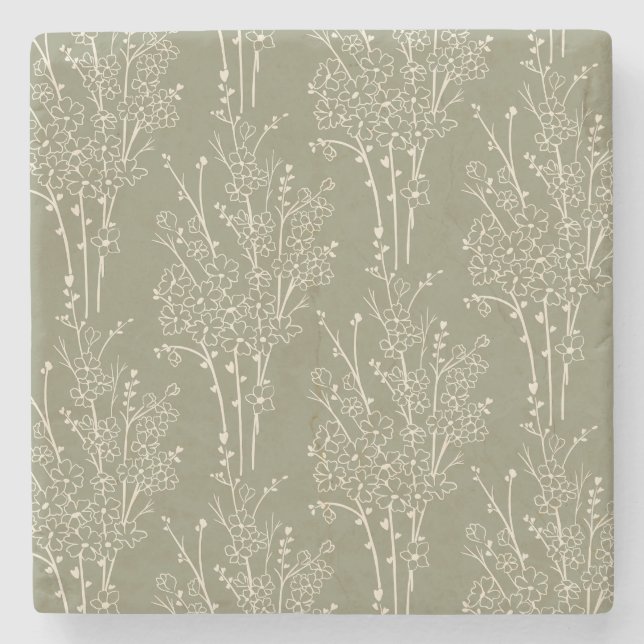 Tossed Floral Silhouette Botanical | Muted Khaki Stenunderlägg (Framsidan)