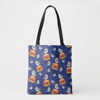 Tossed Tahoe Cheeseburger Birds on Deep Blue Tygkasse