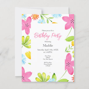 Tossed Watercolor Flowers Inbjudningar