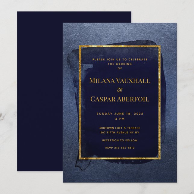 Tostad marin och djup Guld Bröllop & Party Inbjudningar (Fram/baksida)