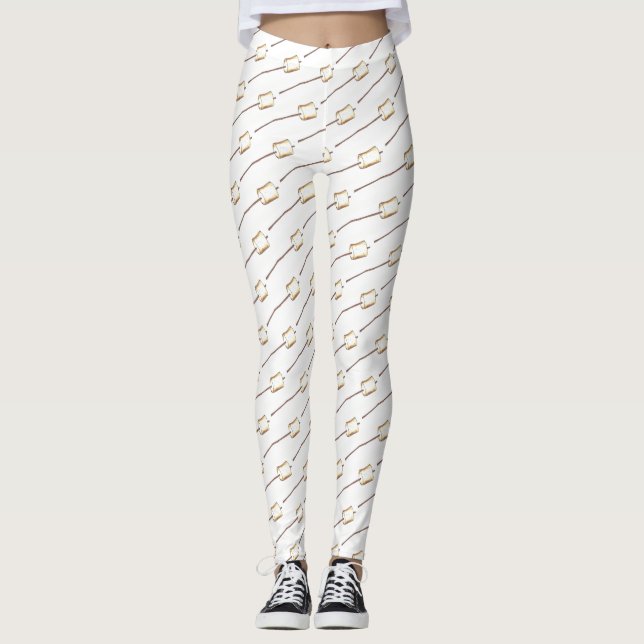 Tostad Marshmallow Stick Campfire Camp S mores Leggings (Framsida)