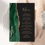 Total Budget Emerald Grönt Guld Agate Mörk Bröllop<br><div class="desc">Den moderna bröllop-menyn på den lämnat kant i eleganten har en framväxande grönt vattenfärgsagat gräns som trimmas med faux guld glitter. Anpassadet kombinerar handskriftsskript guld-färgad och typsnitt på en skiffersvart bakgrund. Den omvända sidan har en matchande framväxande grönt och guld agate-design.</div>