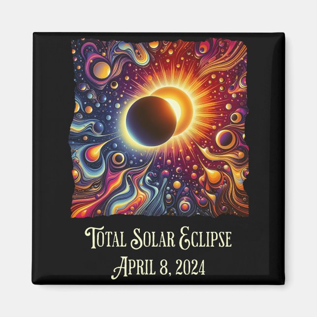 Total Eclipse 2024 Retro Groovy 60's 70's vibe Magnet (Framsidan)