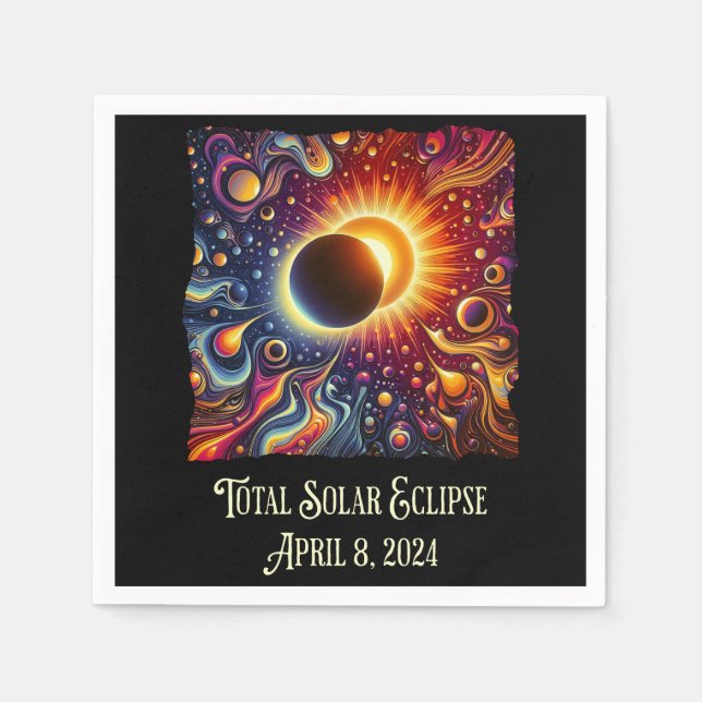 Total Eclipse 2024 Retro Groovy 60's 70's vibe Pappersservett (Framsidan)