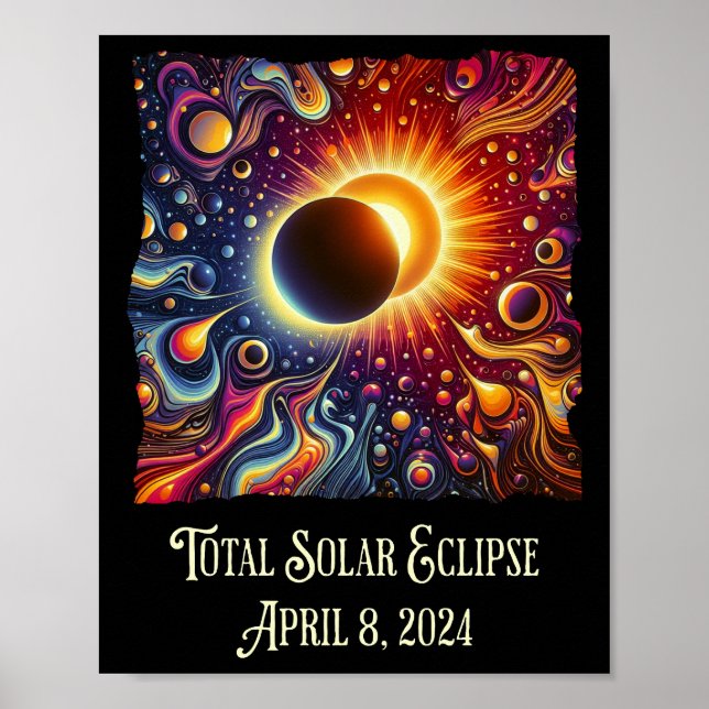 Total Eclipse 2024 Retro Groovy 60's 70's vibe Poster (Framsidan)
