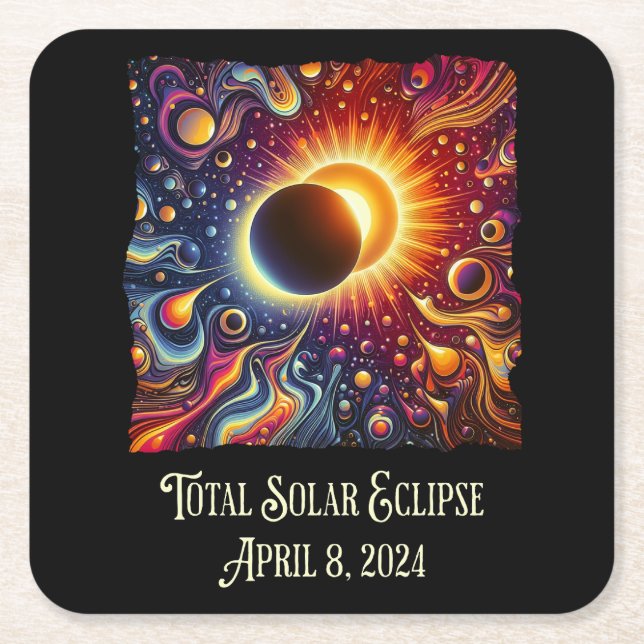 Total Eclipse 2024 Retro Groovy 60's 70's vibe Underlägg Papper Kvadrat (Framsidan)