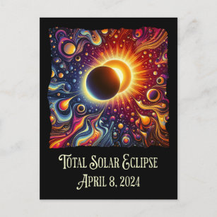 Total Eclipse 2024 Retro Groovy 60's 70's vibe Vykort