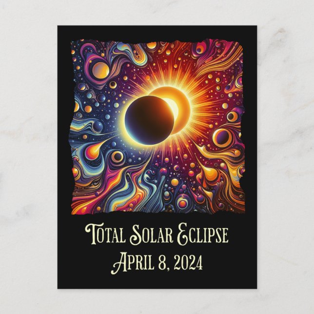 Total Eclipse 2024 Retro Groovy 60's 70's vibe Vykort (Framsida)