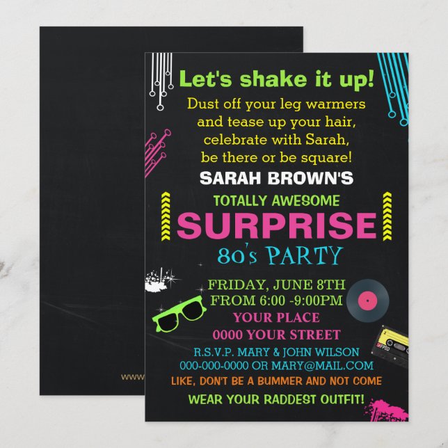 total fantastisk 80-talsinbjudan inbjudningar (Fram/baksida)