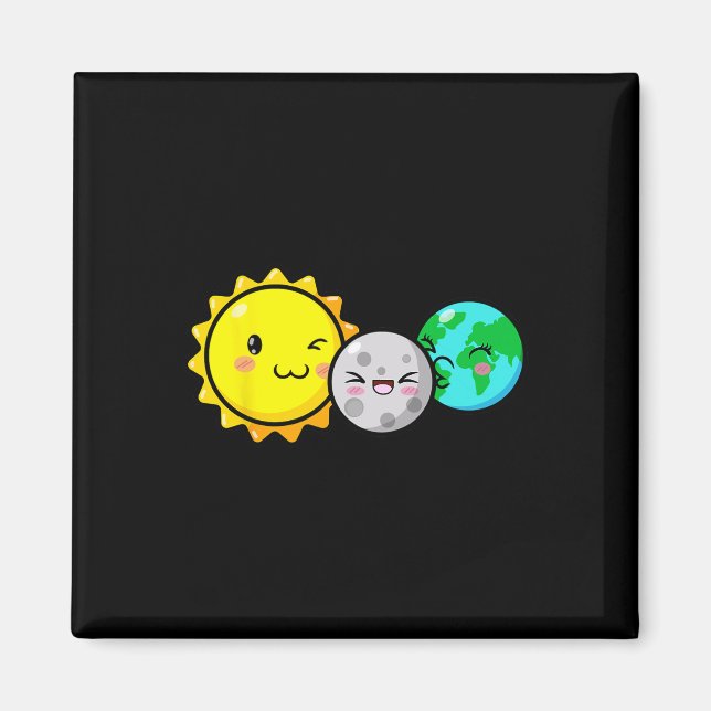 Total Solar Eclipse 2024 Cute Kawaii Roligt Astron Magnet (Framsidan)