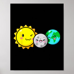 Total Solar Eclipse 2024 Cute Kawaii Roligt Astron Poster