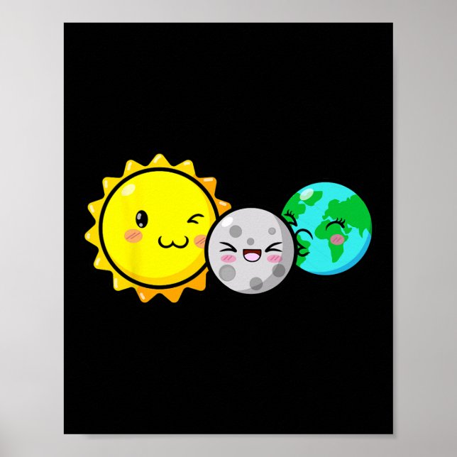 Total Solar Eclipse 2024 Cute Kawaii Roligt Astron Poster (Framsidan)