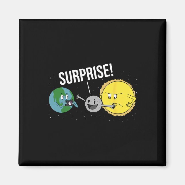 Total Solar Eclipse 2024 Funny Tecknad Måne Coveri Magnet (Framsidan)