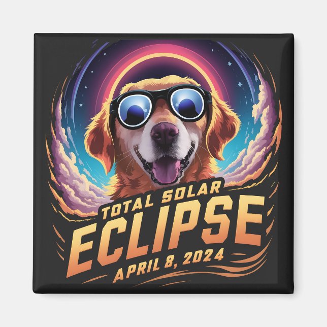 Total Solar Eclipse 2024 Golden Retriever Älskare Magnet (Framsidan)