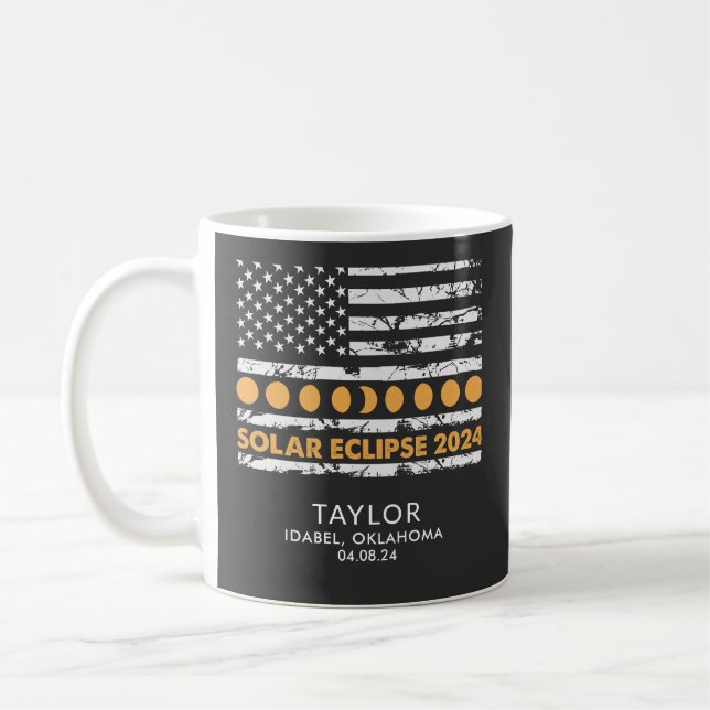 Total Solar Eclipse 2024 Personlig Patriotic Kaffemugg (Vänster)