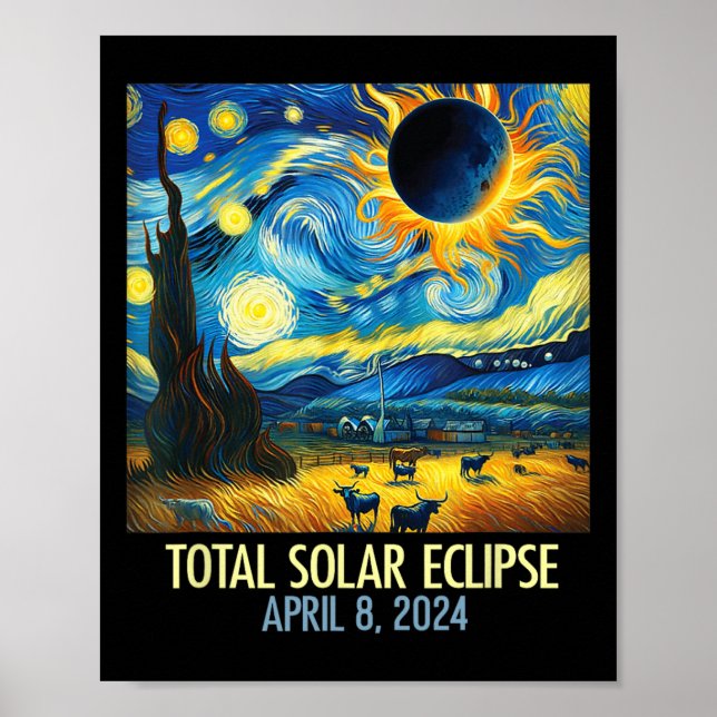 Total Solar Eclipse 2024 Starry Night Van Gogh Tot Poster (Framsidan)