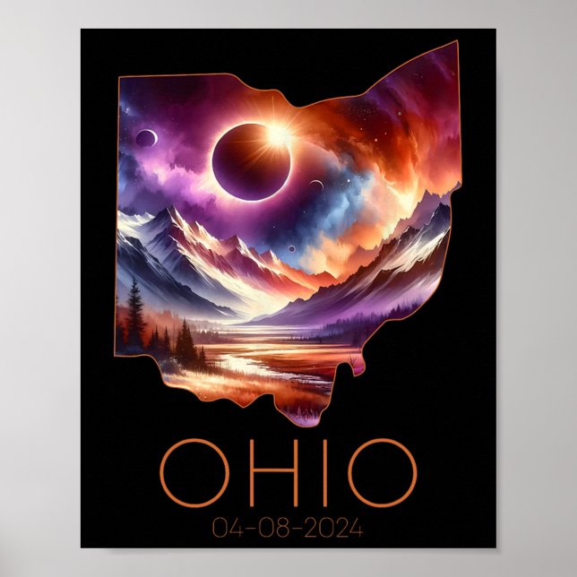 Total Solar Eclipse 2024 State Ohio Totality April Poster (Framsidan)