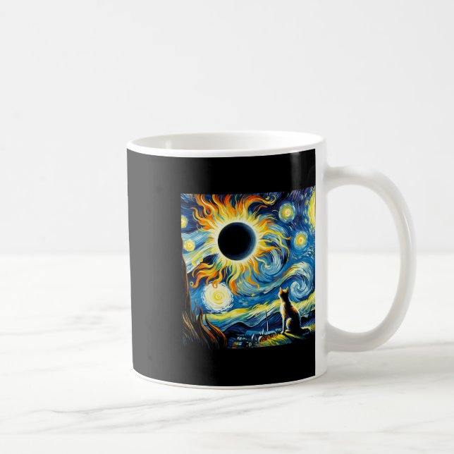Total Solar Eclipse 2024 Van Gogh Starry Nattkatt Kaffemugg (Höger)