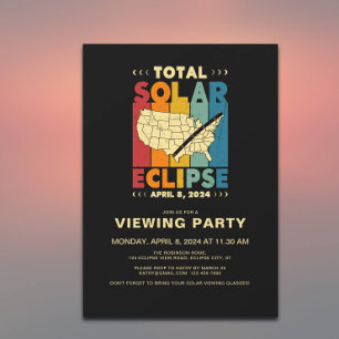 Total Solar Eclipse 2024 Vintage USA Visa Party Inbjudningar