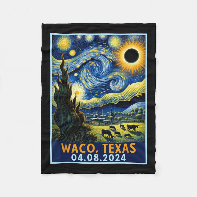 Total Solar Eclipse 2024 Waco Texas Van Gogh Starr Fleecefilt (Framsidan)