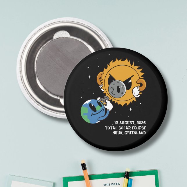 Total Solar Eclipse 2026 Greenland Photobomb Magnet (Change city to personalize.  All text editable.  Matching items available.)