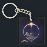Total Solar Eclipse 2026 Iceland Diamond Ring<br><div class="desc">Celebrate the astronomical event of the decade with this Total Solar Eclipse August 12, 2026 keychain. The design captures the breathtaking "diamond ring" effect—the spectacular final flash of sunlight before totality—gleaming above a detailed, luminous map of Iceland. Rendered in elegant gold and deep cosmic tones, this high-quality keychain is the...</div>
